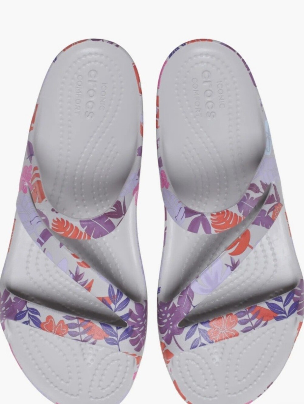 CROCS " KADEE II" TROPICAL SANDALS. SIZE WOMEN'S 4. GREY/ PURPLE.